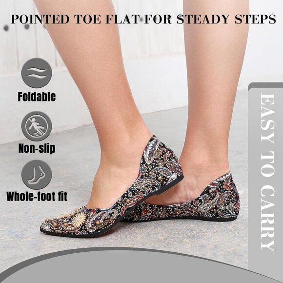 🆕Women's Flats Shoes Red Fabric Rhinestone Pointed Toe Comfort Bowknot Ballet - Picture 4 of 8